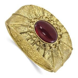 1928 Brass Hinged Bangle with Red Stone
